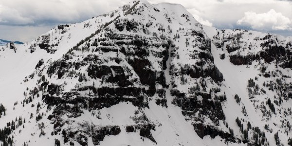 Hellmouth Couloir is the anemic line dead center on Alex Lowe Peak.